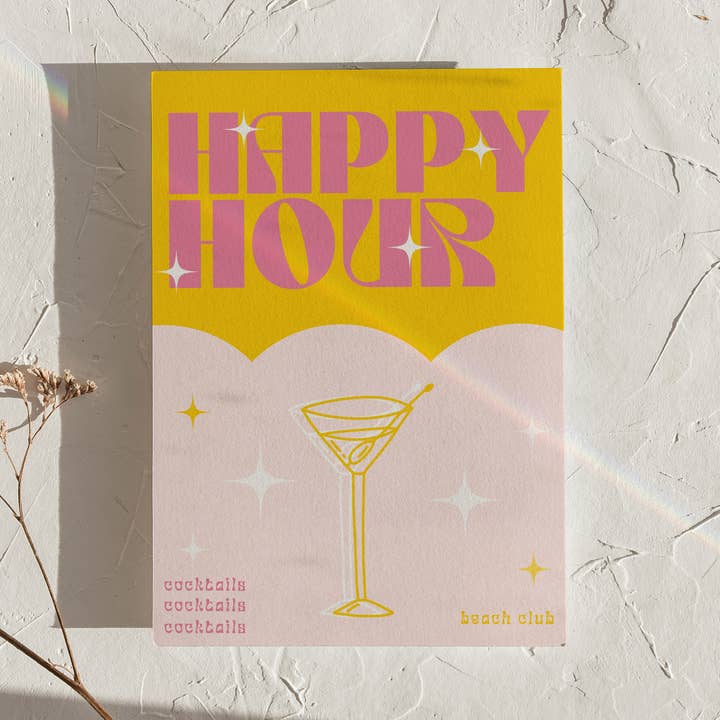 Bright Cocktail Happy Hour Print for wholesale by LXR CREATE