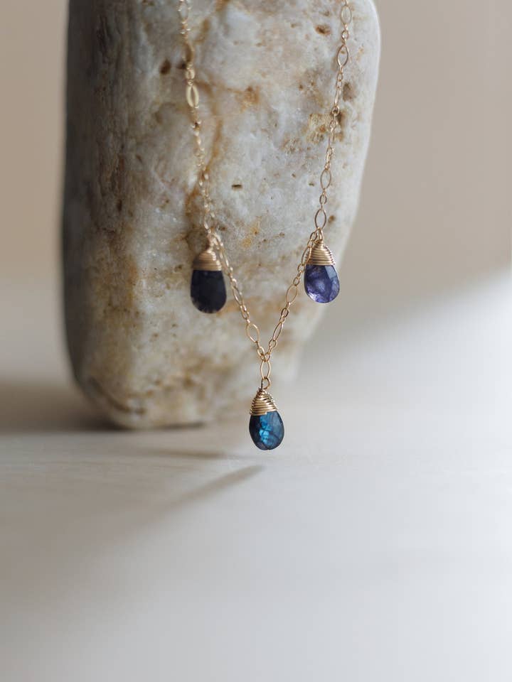 14K Gold Filled Labradorite Necklace with Tear Drop Gemstone for wholesale by Georgia Marie Designs