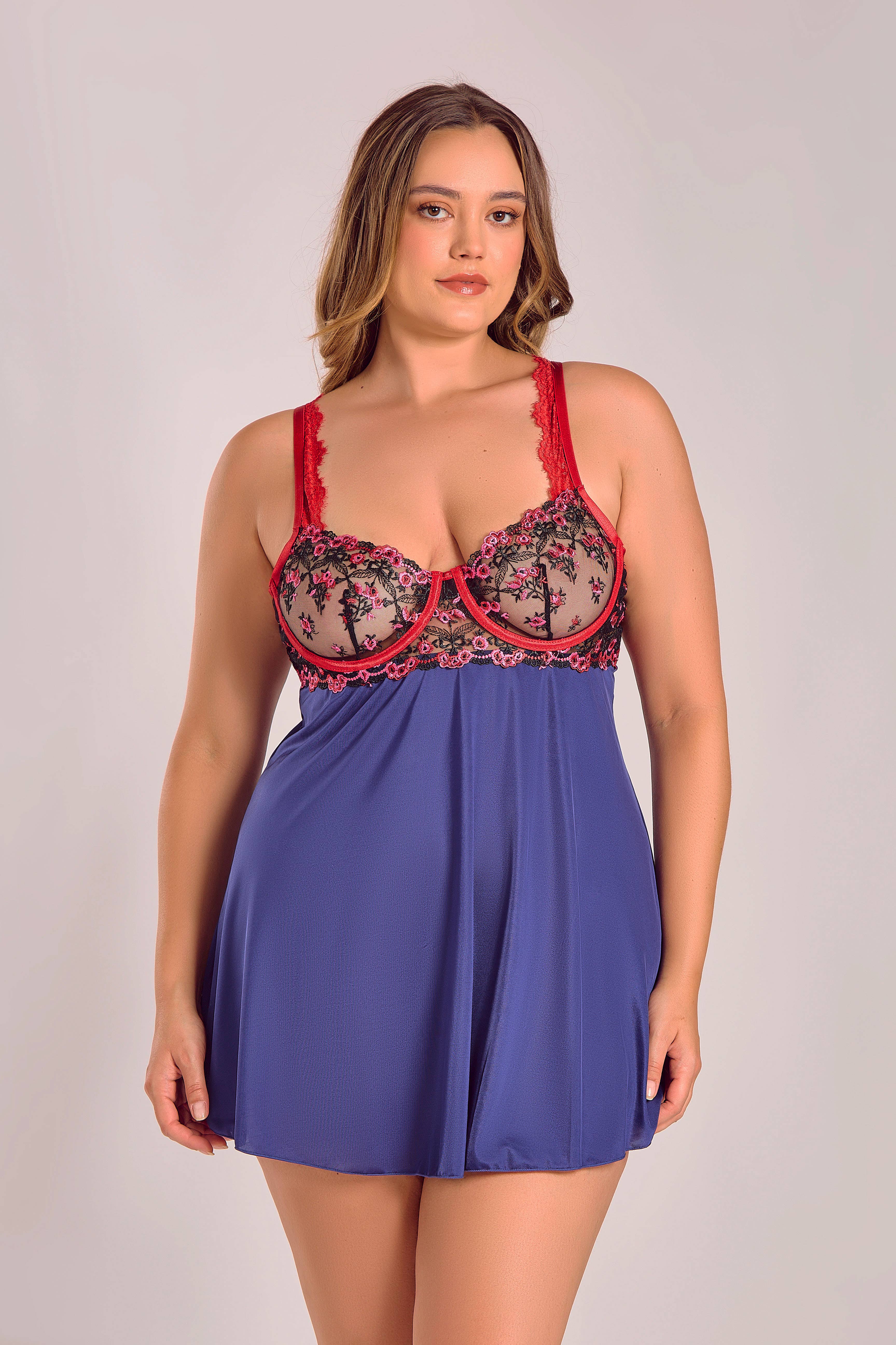 Maurie 3PC Embriodered Red Lingerie Set for wholesale on Faire9