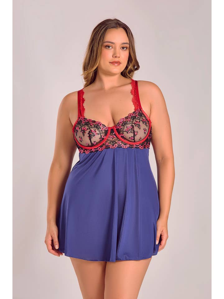 Maurie 3PC Embriodered Red Lingerie Set for wholesale on Faire9