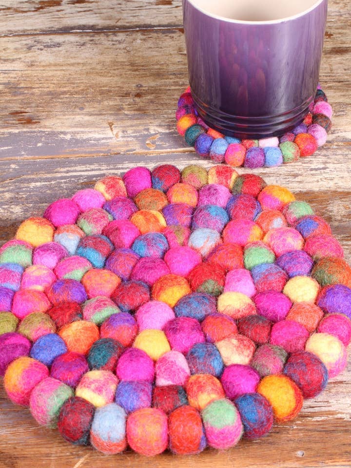 Woodstock Felted Wool Colourful Tableware Pebble Placemats for wholesale by Pachamama Ltd