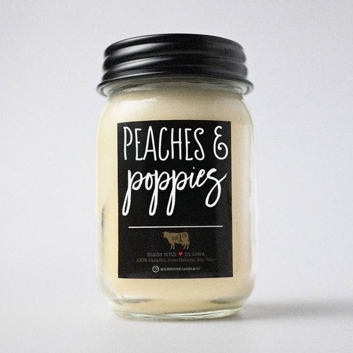 13 oz Mason Jar Candle: Peaches & Poppies for wholesale by Milkhouse Candle Company