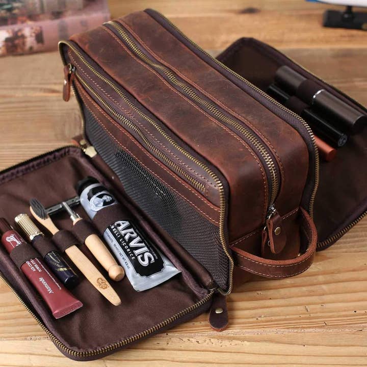RockCow Leather Studio - Wholesale Toiletry Bag - Men's - Groomsmen Gift Personalized Leather Toiletry Bag Waterproof Leather Dopp Kit Men's Shaving Kit, Christmas Gift