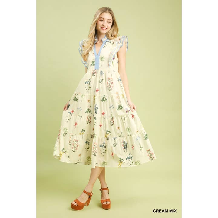 Robe midi fleurie mixte avec détail festonné pour la vente par BNS