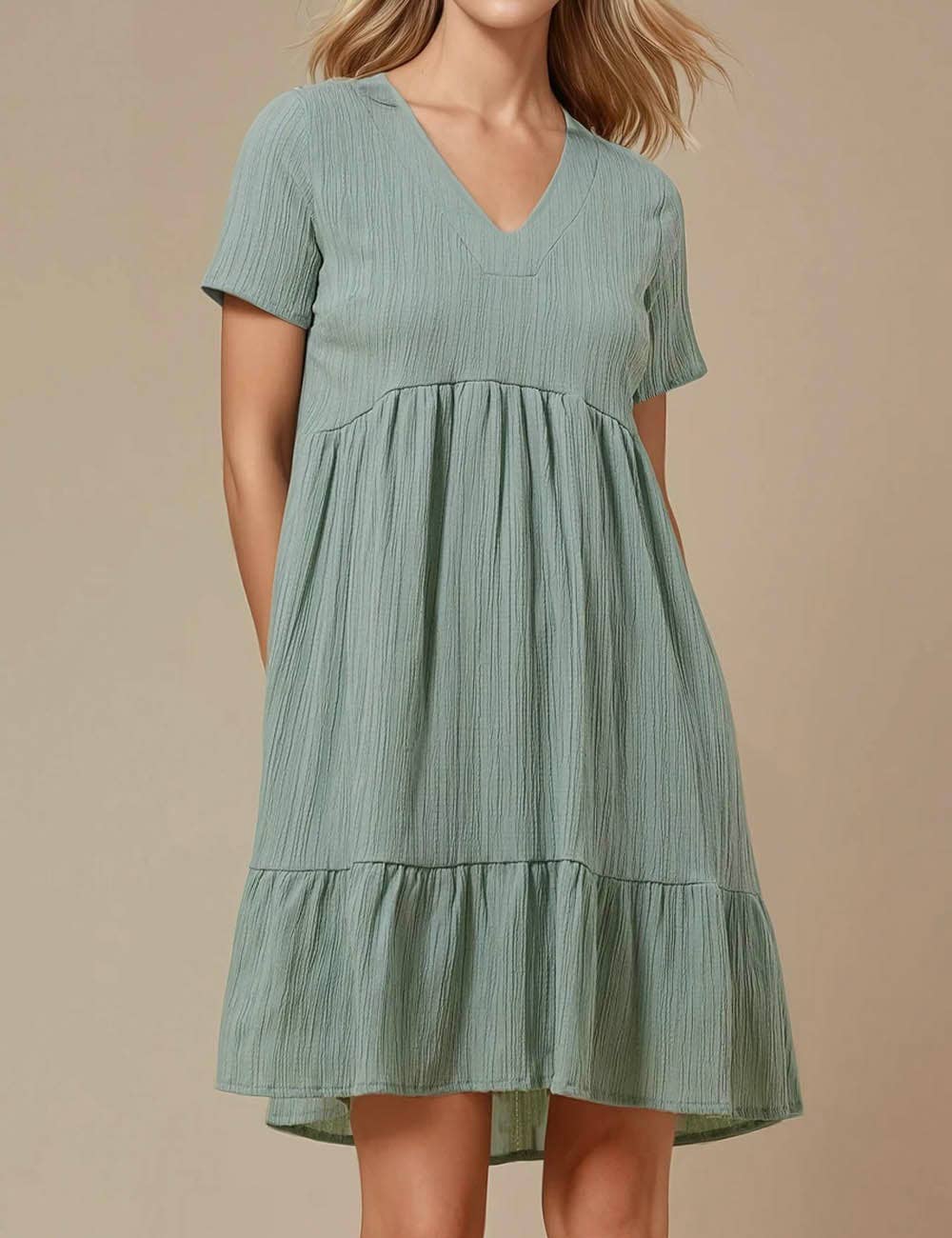 Sweetkama - Vente Robe – femme - Robe courte quotidienne à manches courtes et col en V4