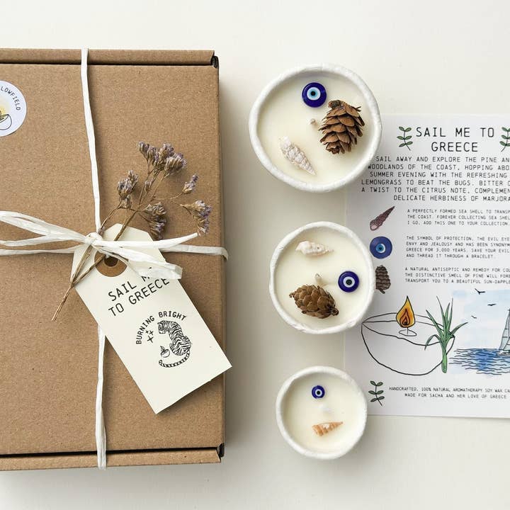 Sail Me To Greece Candle Box for wholesale by Burning Bright