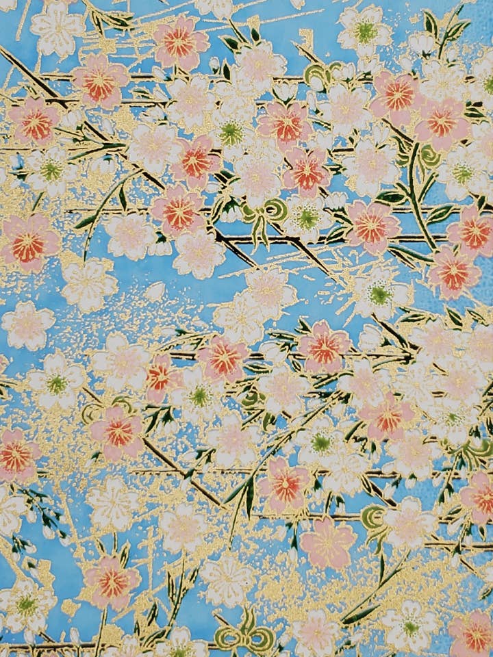 Yuzenshi: Flores de Cerejeira com Detalhes em Dourado sobre Fundo Azul Claro por atacado de Aitoh Company
