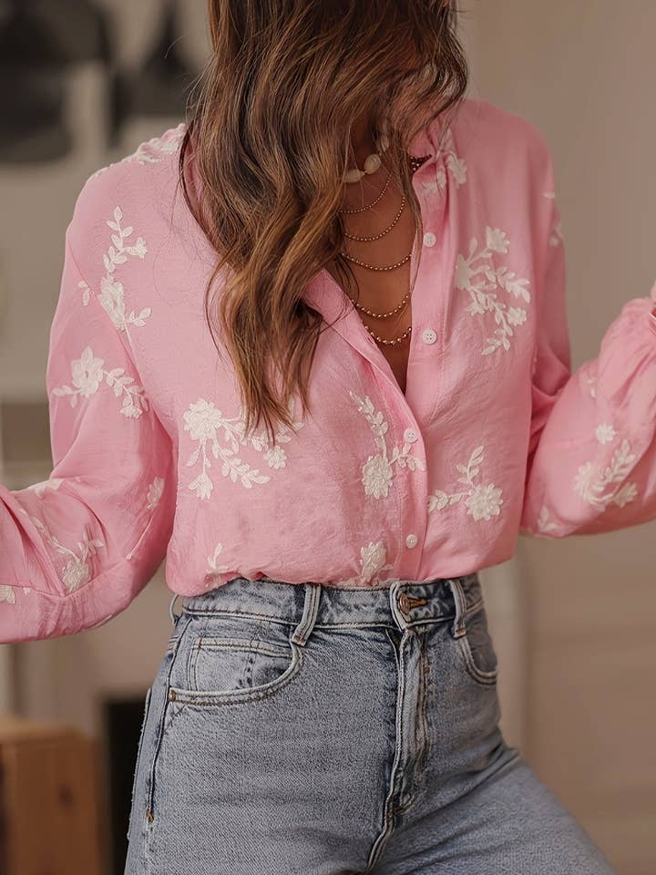 Lovenne - Wholesale Button Down Shirt - Women's - Women's long-sleeved embroidered V-neck shirt5