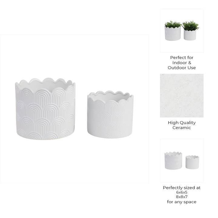 Sagebrook Home - Wholesale Plant Pot - 6/8 in. White Stoneware Arch Planters (Set of 2)
