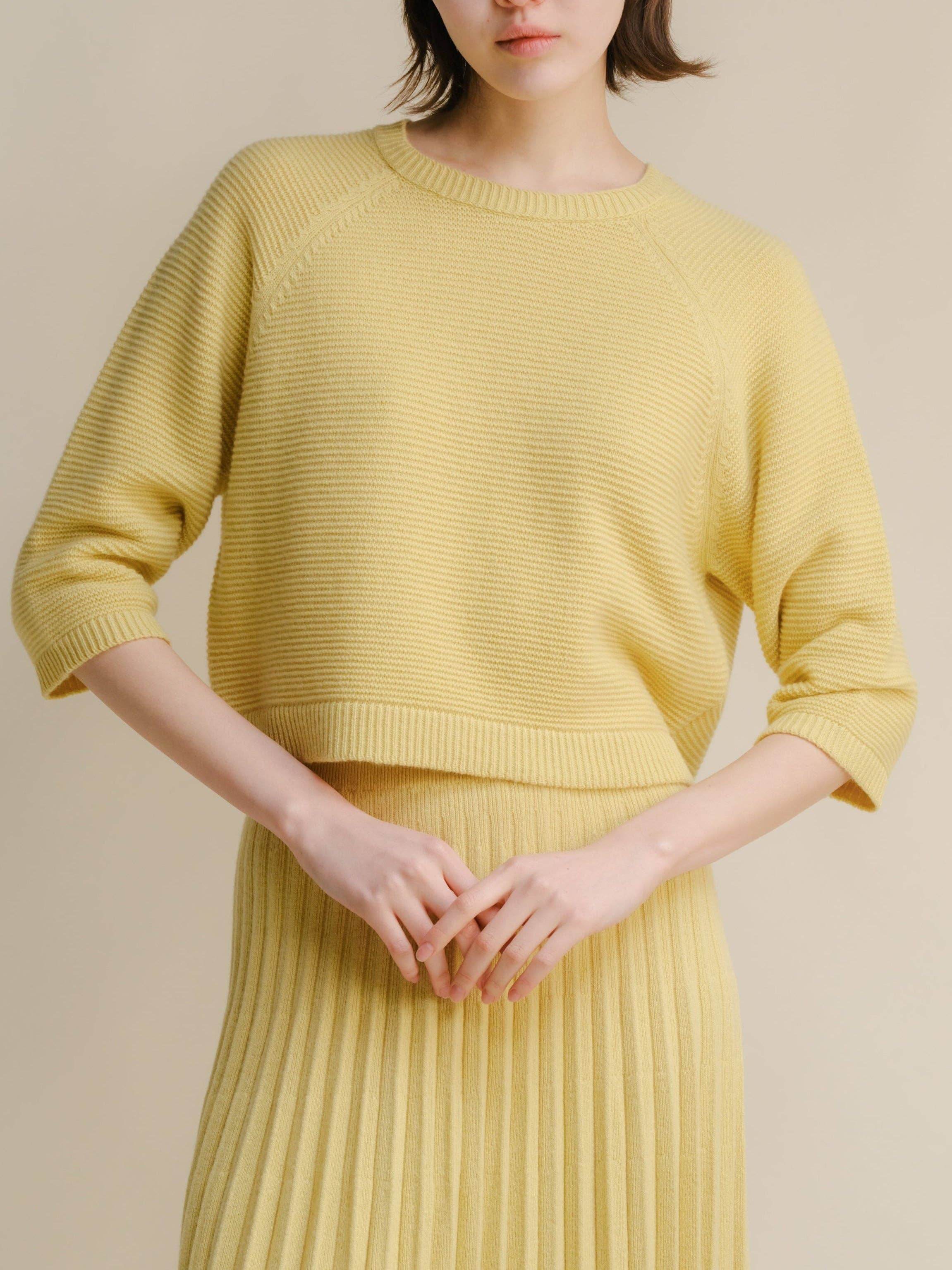 Lèmme - Wholesale Knit Sweater - Women's - Cashmere Mix Cropped 3/4 Sleeve Pullover0