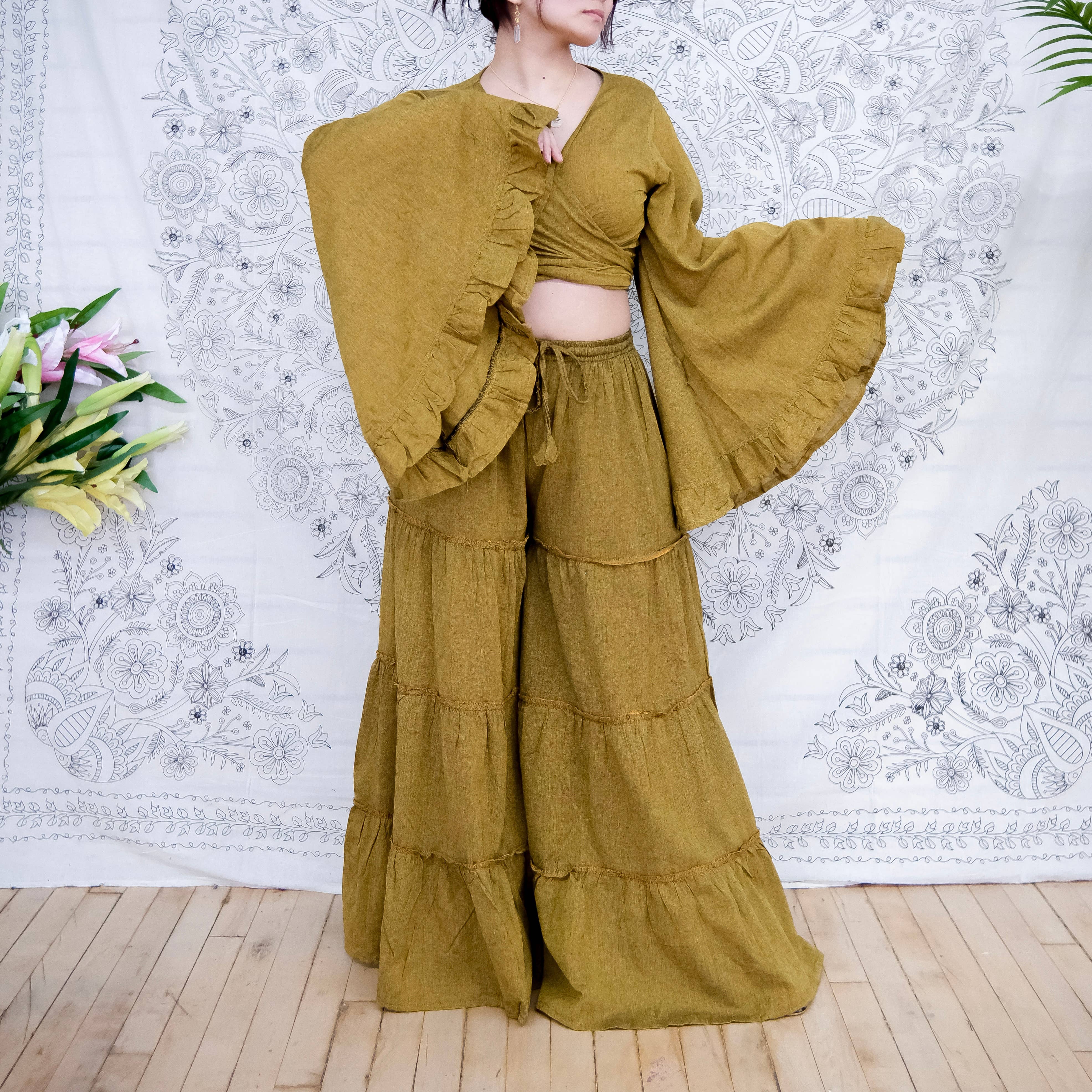 Karma Nepal Crafts - Wholesale Top & Pant Set (NOT Loungewear) - Women's - Cotton Flowy Tiered Pant with Ruffle Sleeve Set12