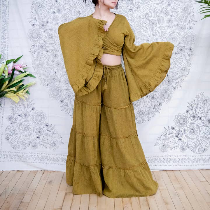 Karma Nepal Crafts – wholesale Set med topp och byxa – Dam – Blommig bomullsbyxa med volangärm12