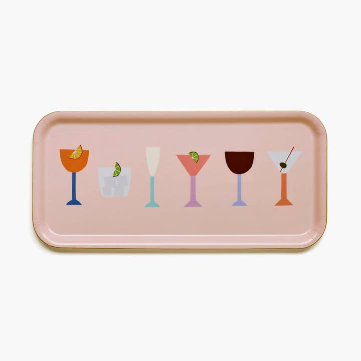 BLU KAT - Venta al por mayor Bandeja de servir - Bandeja rectangular Peach COCKTAILS para servir - 32 x 15 cm
