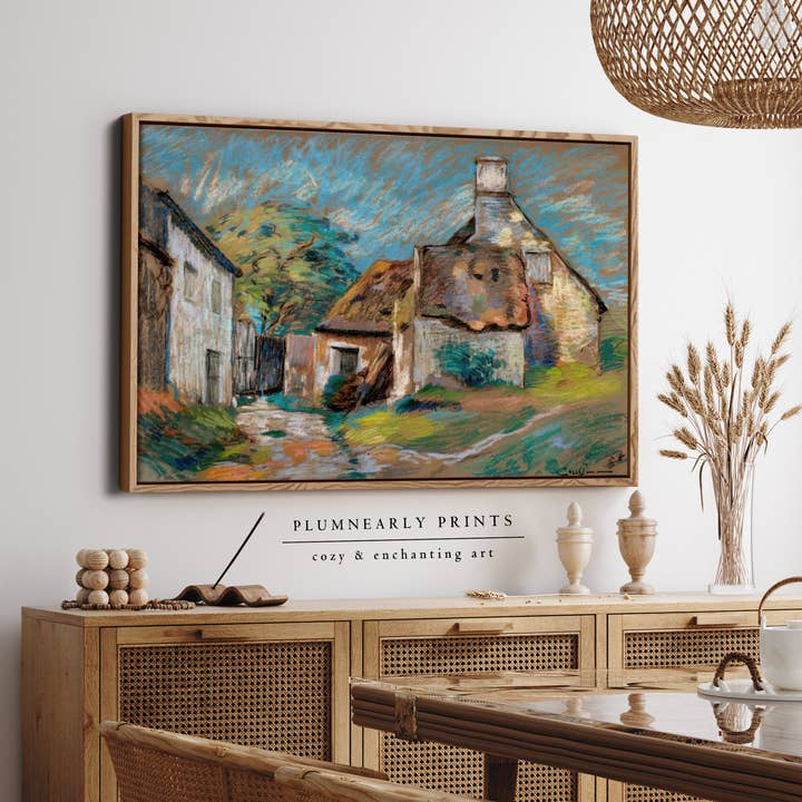 White Cottage Landscape Oil Painting Framed Canvas Art 9 for wholesale by Plumnearly Prints