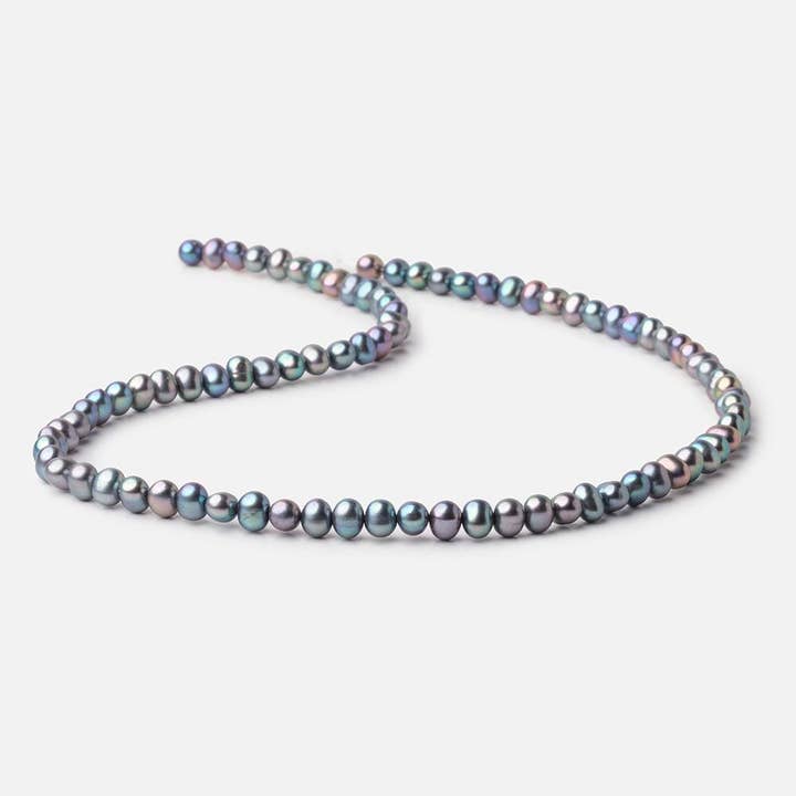 Beads of Cambay - Wholesale Beads - 6mm Teal Peacock Off Round Freshwater Pearls 16 inch 85 Beads