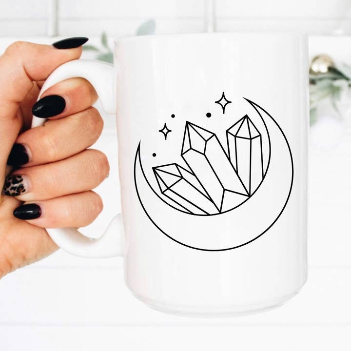 15oz Kaffekopp, Kristaller, Stenar, Himmelska, Månfaser för wholesale av Boho Sips