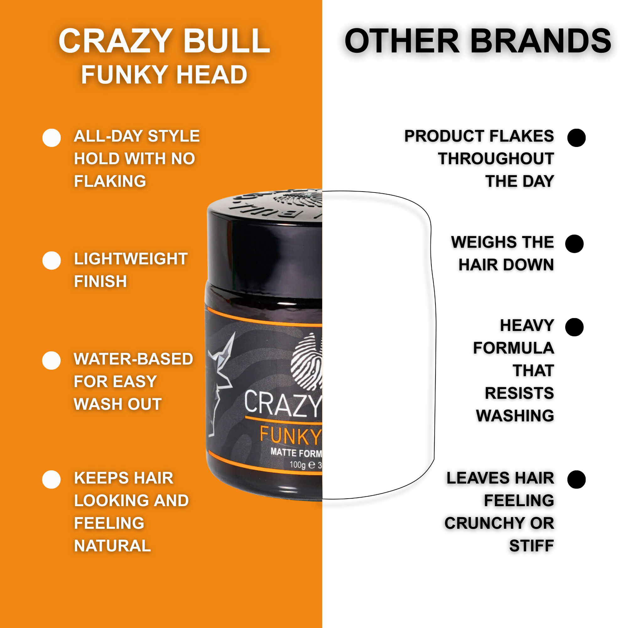 CRAZY BULL HAIR PRODUCTS - Wholesale Hair Texture Balm/Paste/Pomade - Crazy Bull Funky Head Light Hold Hair Styling Paste 6 Pack6