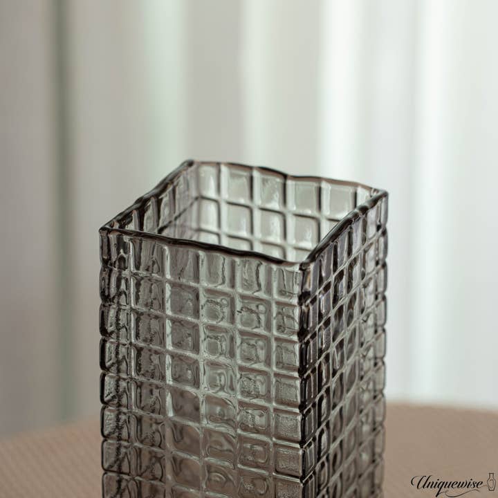 Quickway Imports - Wholesale Vase - Set of 2 Square Frosted Clear Glass Table Vase4