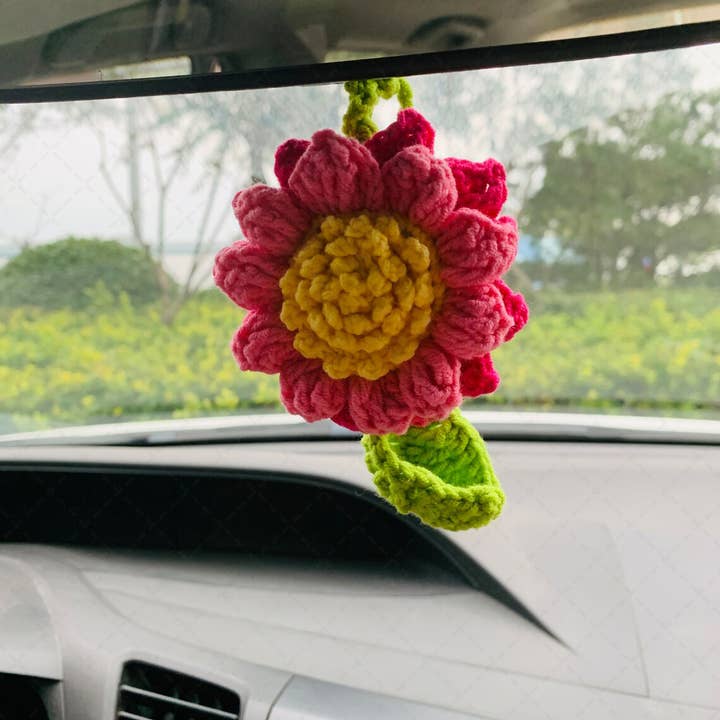 TOMOPOD LLC - Wholesale Car Decorative Charm - Unisex - Crochet Sunflower Car Mirror Hanging Charm, Car Accessories5
