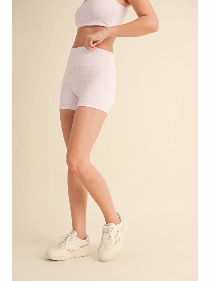 KIMBERLY C - Wholesale Athletic Shorts - Women's - Gingham Print Mid-Rise Mini Shorts4