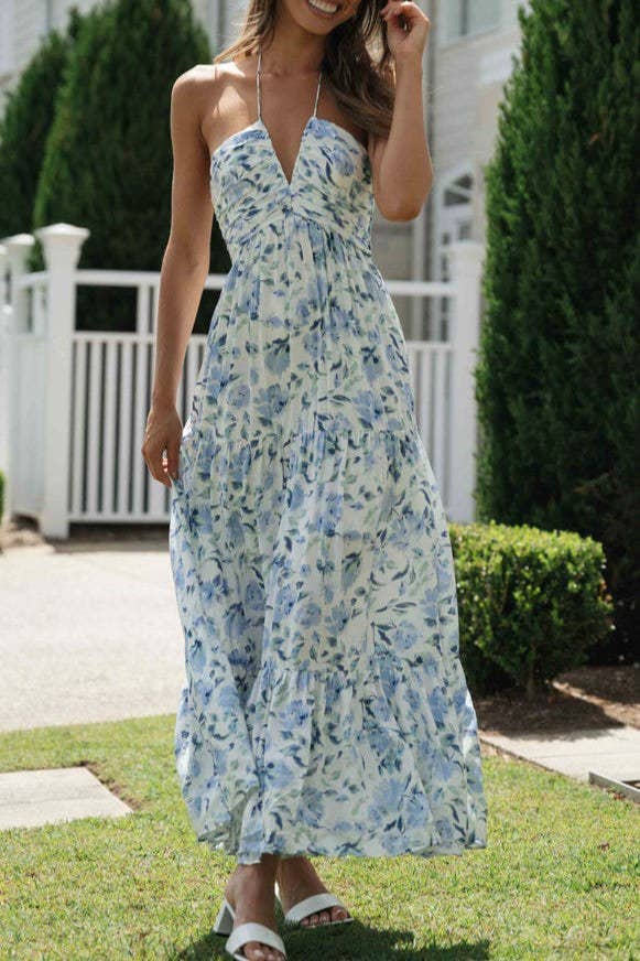 Rosa Clothing - Wholesale Dress - Women's - Plunge halter backless floral swing maxi sun dress8