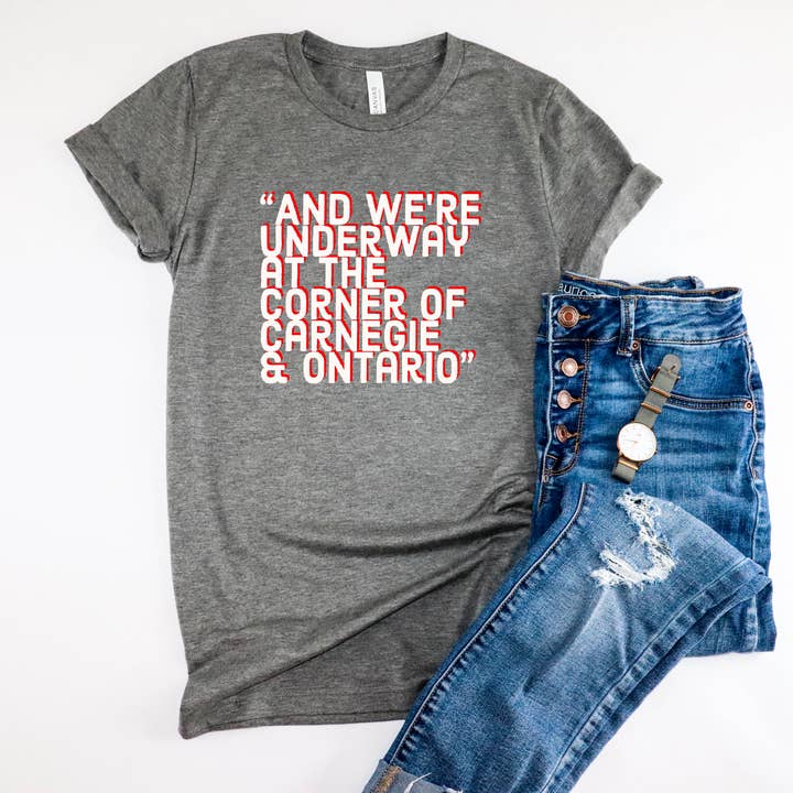 Mistake on The Lake - Wholesale Screen Printed T-Shirt - Unisex - We're Underway at The Corner of Carnegie & Ontario Unisex Tee
