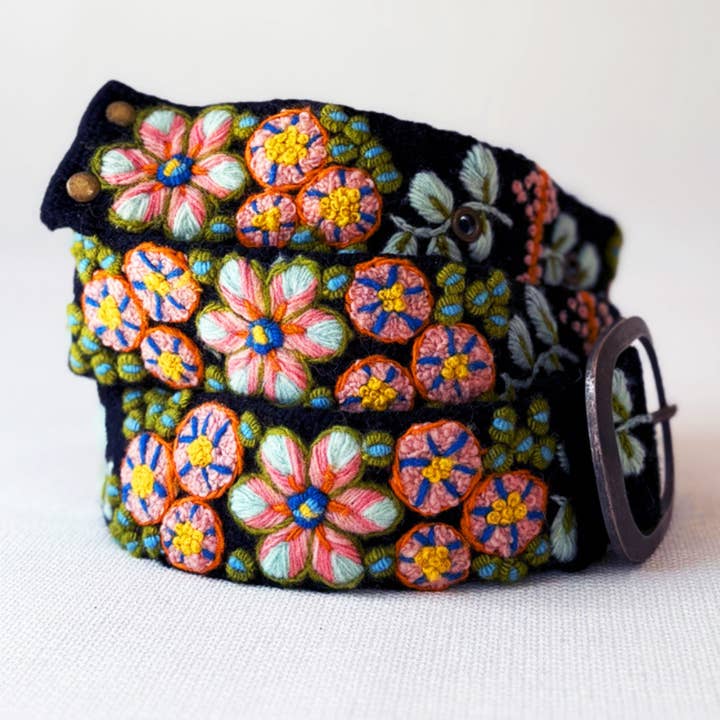 Southwest Walkabout Embroidered Wool Belt for wholesale by Jenny Krauss