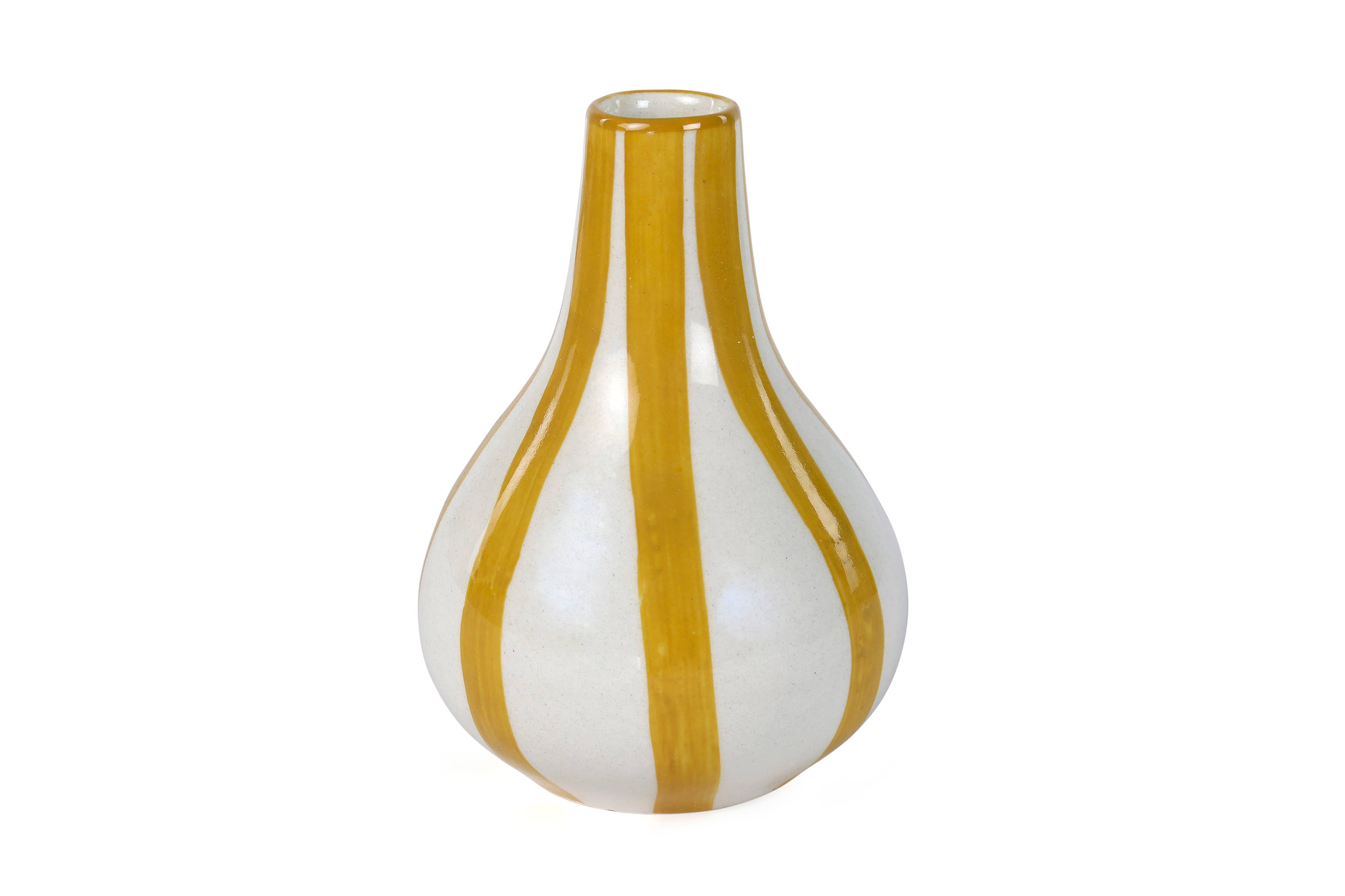 Casa Amarosa - Wholesale Vase - Ceramic Stripe  bud vase, Yellow-  3.5 x 3.5 x 4.75 Inches1