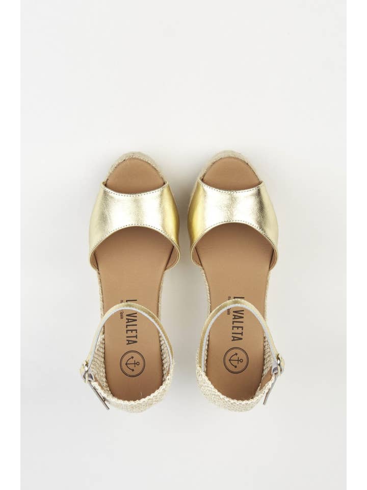 La Valeta Espadrilles-Ibera Factory Shoes slu - Wholesale Lifestyle Sneakers - Women's - Charlene Gold Peep Toe | Women's Golden Espadrilles7