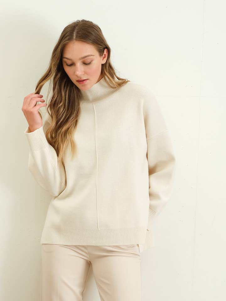 The Workshop Studio - Wholesale Knit Sweater - Women's - MOCK NECK FRONT SEAM PULLOVER SWEATER