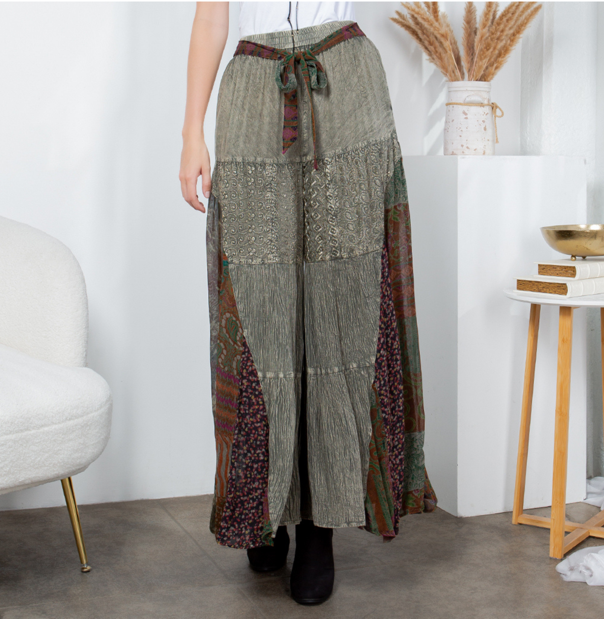 Young Threads - Wholesale Pants - Women's - Rustic Bohemian: Side Paneled Patchwork Pants (New Color)12