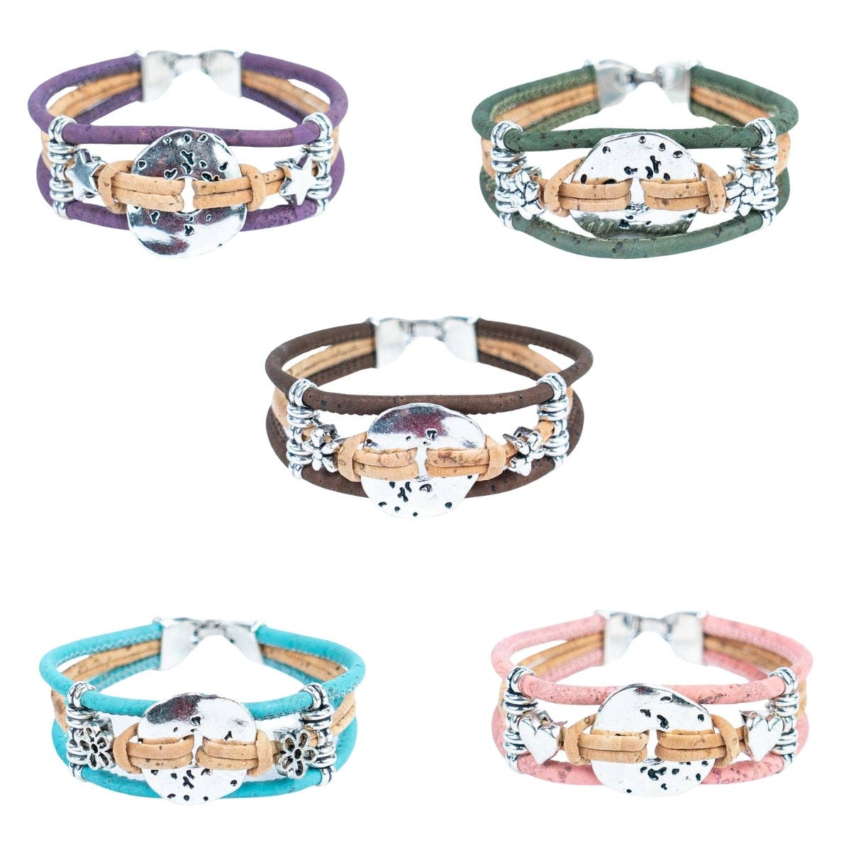 Meninas Bonitas Cork - Wholesale Bangle Bracelet - 3mm natural and colored cork wire and alloy hardware handmade women's fashion bracelet DBR-046-MIX-50