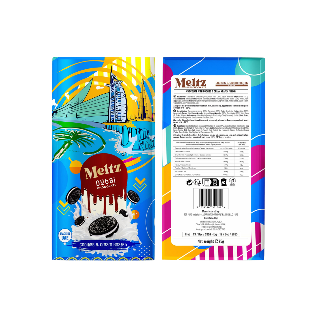schutzoutlet – Barra de chocolate por atacado – Meltz Dubai Chocolate – Cookies & Cream com Recheio de Knafeh1