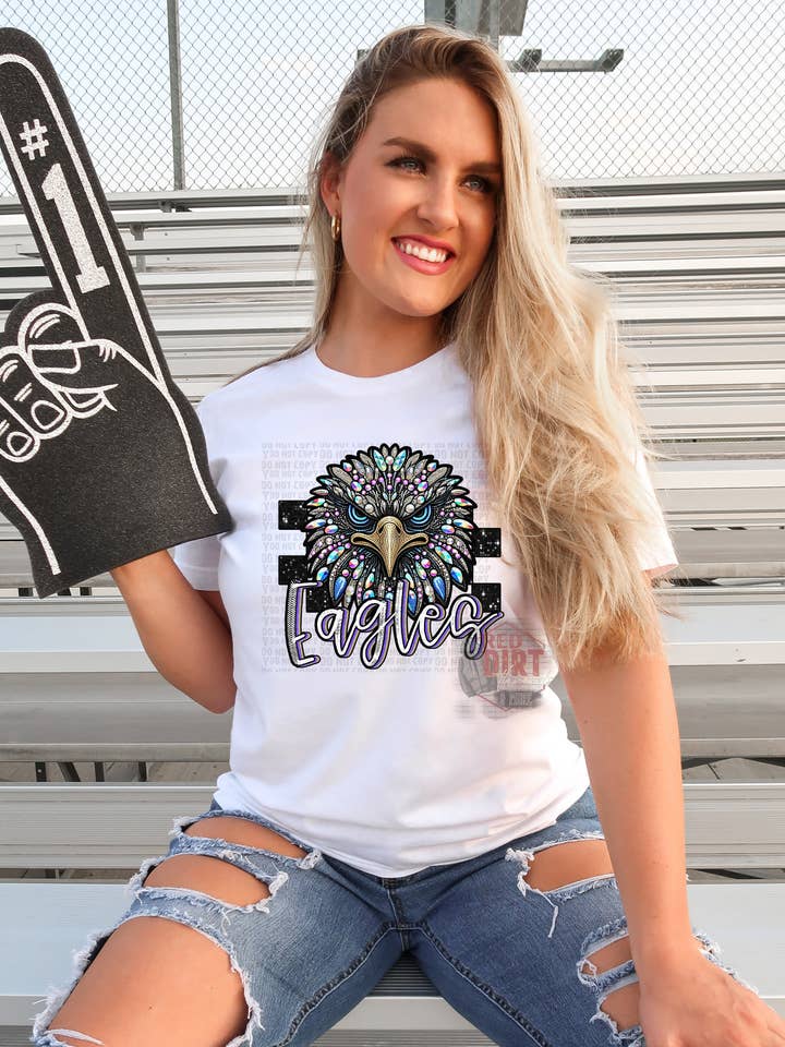 Red Dirt Transfers - Wholesale T-Shirt (Graphic) - Women's - Eagles Faux Rhinestone T-Shirt | Trendy School Spirit Shirt | Fast Shipping | Super Soft Shirts for Men/Women/Kid's | Bella Canvas0