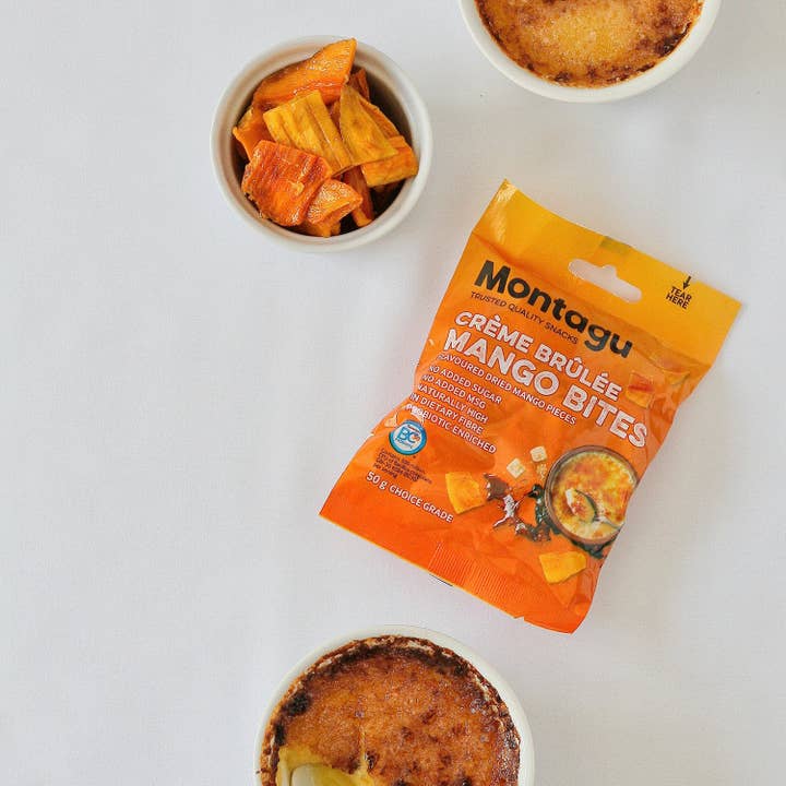 Mahdina - Wholesale Dried/Dehydrated Fruit - Montagu: Mango Bites - Crème Brulee Flavoured, (10 x 50g)