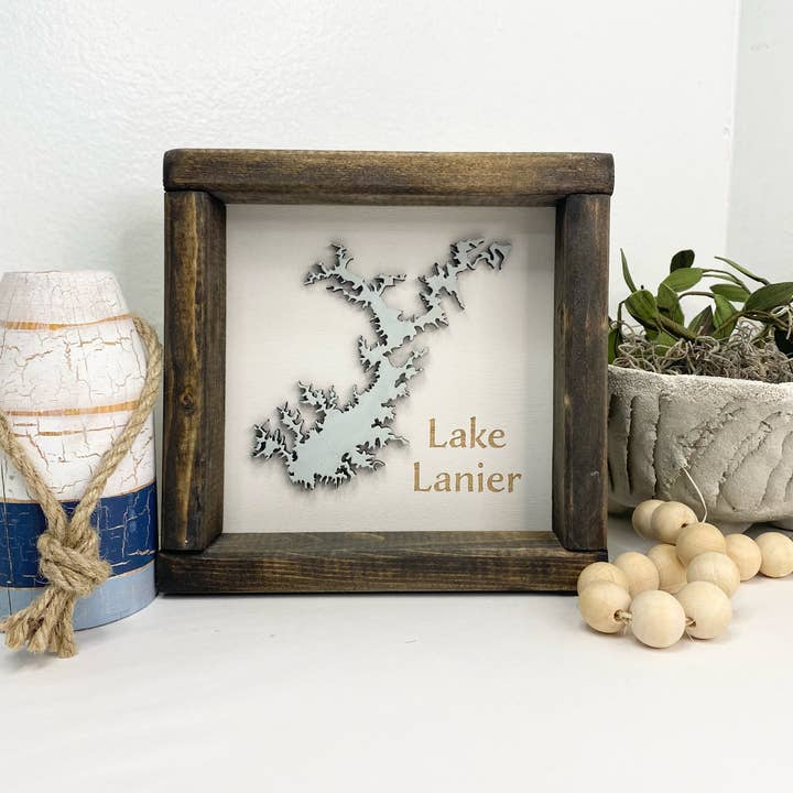 Pine Designs - Wholesale Sign - 7 x 7 "Any" Lake Name and Shape 3D Art Wood Sign