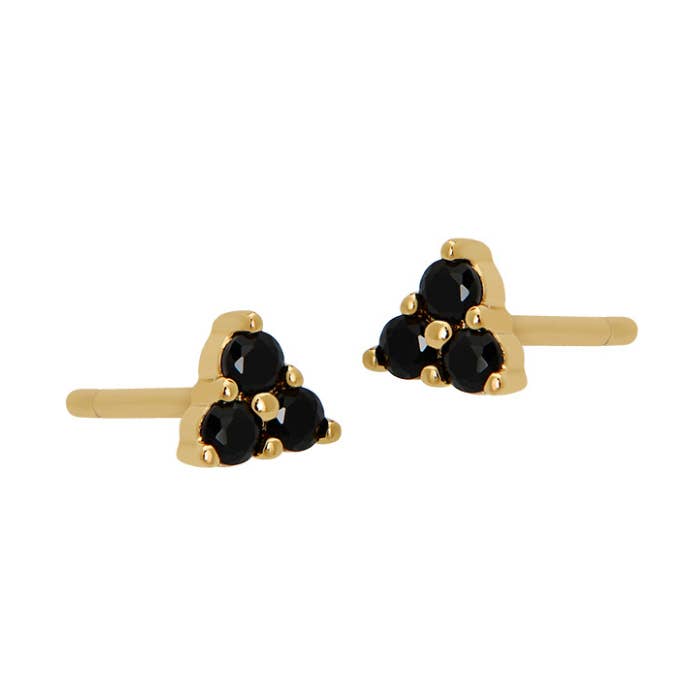 Trio Black CZ Stud Earrings in Gold for wholesale by The Land of Salt