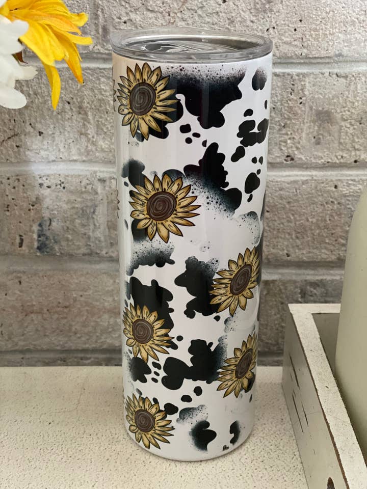 WS 20oz. Tumbler Cow Print with flowers for wholesale by Abby Grey Farm