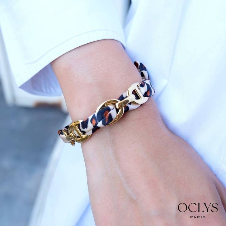 Tania gold leopard stainless steel cuff bracelet for wholesale by Oclys