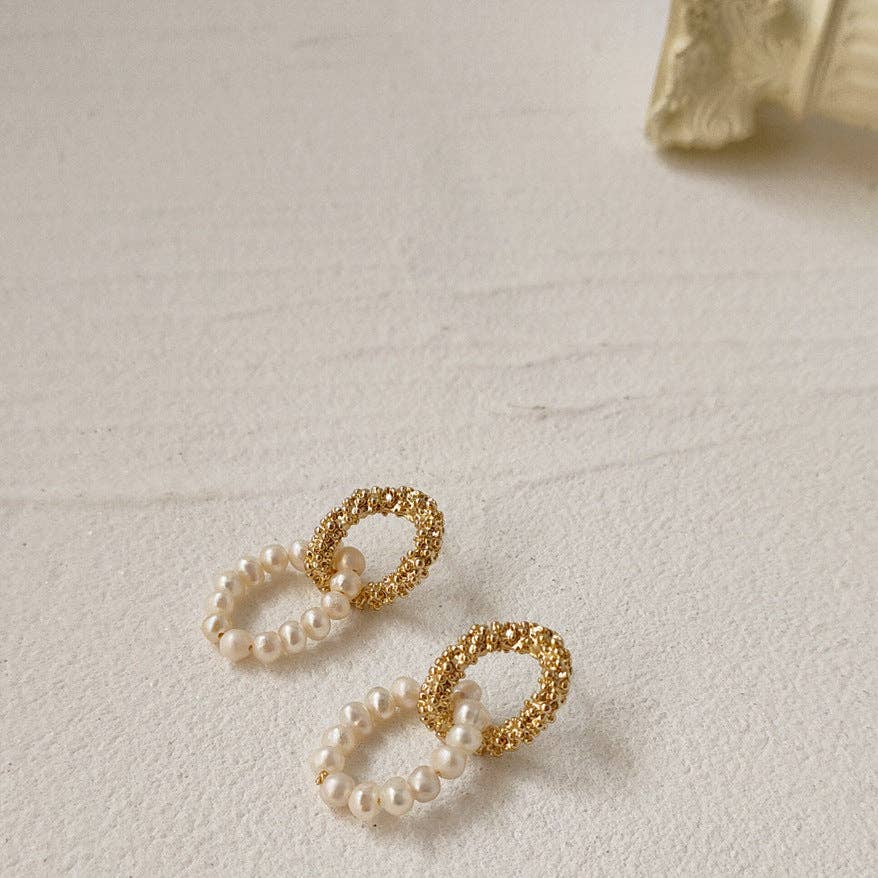 Revelari - Wholesale Hoop Earrings - Gold Woven & Pearl Double Hoop Earrings2