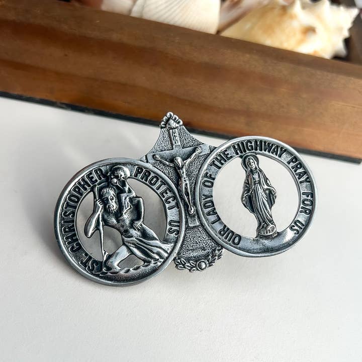Abbey & CA Gift - Wholesale Car Decorative Charm - Unisex - St Christopher & O L of Highway Visor Clip