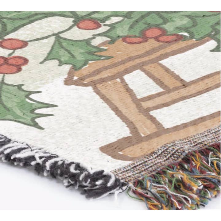 Beige Vintage Woodland Christmas Fairy Woven Blanket Tapestry for wholesale on Faire2