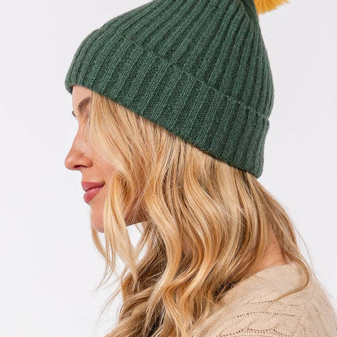 Hana - Wholesale Beanie - Women's - Two Tone Color Pom Pom Beanie Winter Hat23