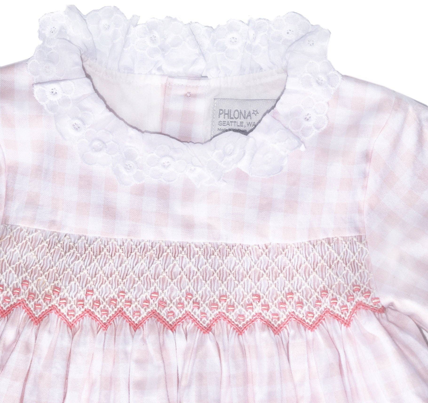 PHLONA – Engroshandel Kjole - Børn – Piger Pink Zefyr Blomster Blonder Hånd Smocked Kjole1