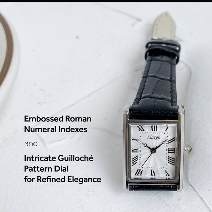Kproduct4u - Wholesale Wrist Watch - Unisex - SIARGO Fennel 19mm Petite Watch with Guilloché Brass Case, Sapphire Glass, Cowhide Leather Strap, and Swiss Ronda Quartz Movement (Silver & Casual Black)4