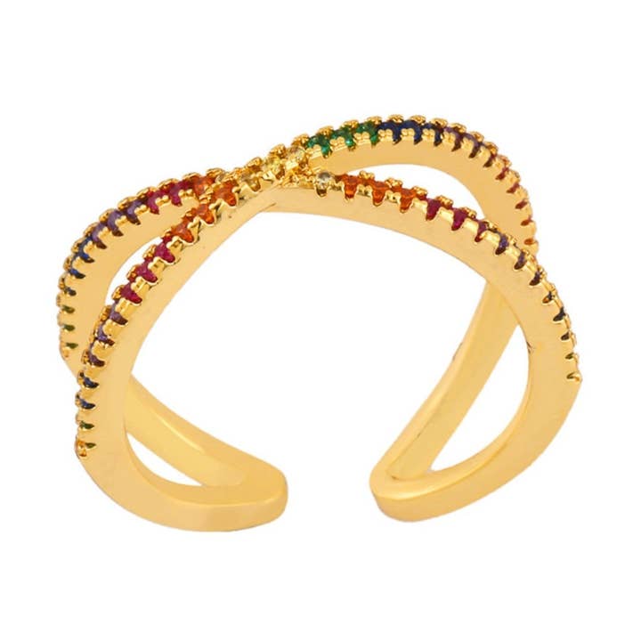 Anel de ouro geométrico de cristal multicolorido declaração por atacado de MizDragonfly