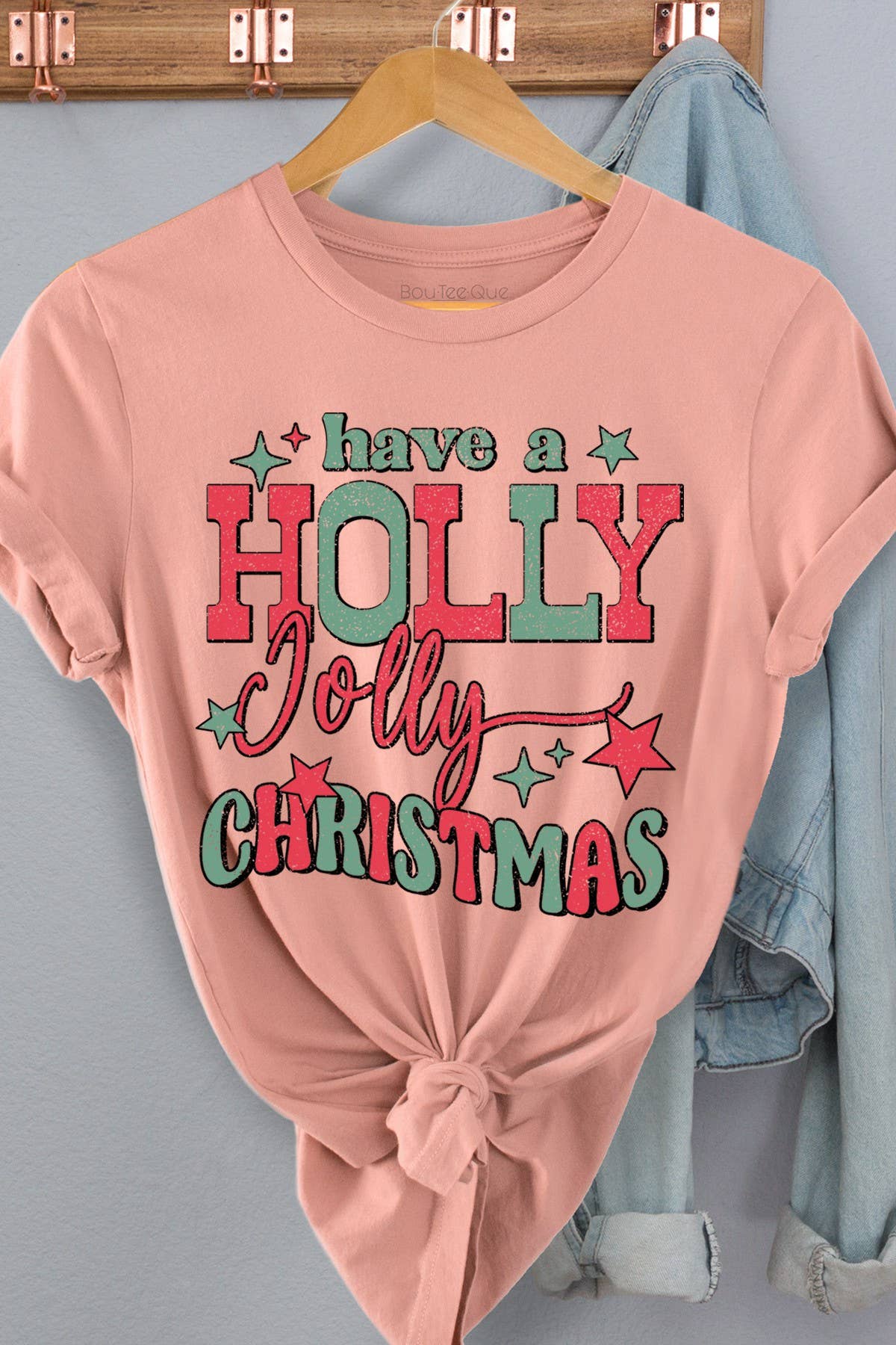 BouTeeQue Closet - Wholesale Screen Printed T-Shirt - Women's - 1204T - Cotton Jersey Relaxed Fit - Holly Jolly Christmas7