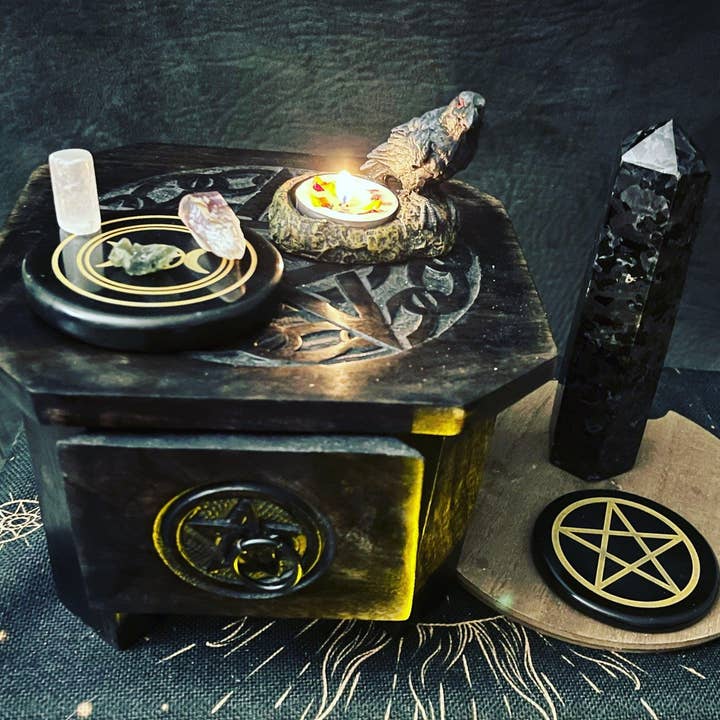 Pentagram Træalterbord med Skuffe | Urteopbevaring | Alterdekoration | for engroshandel hos SunlitSage