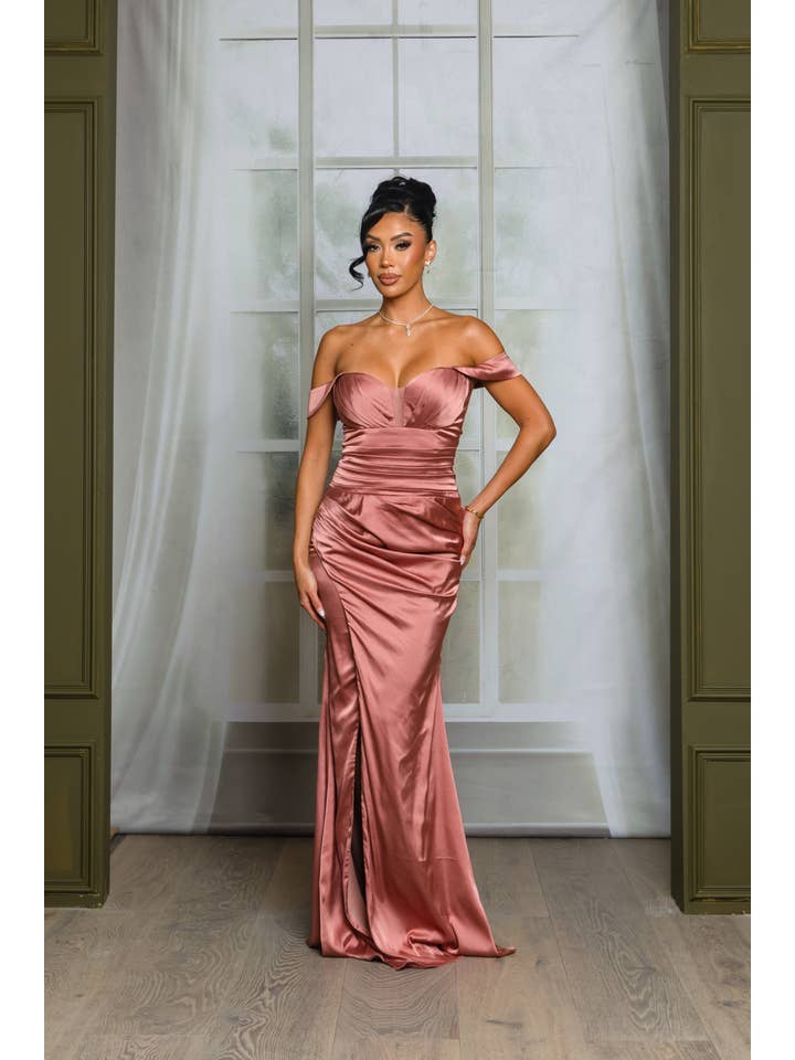 RICARICA INC. - Wholesale Gown - Women's - 9489AP1- OFF-THE-SHOULDER MERMAID SATIN MAXI FORMAL3