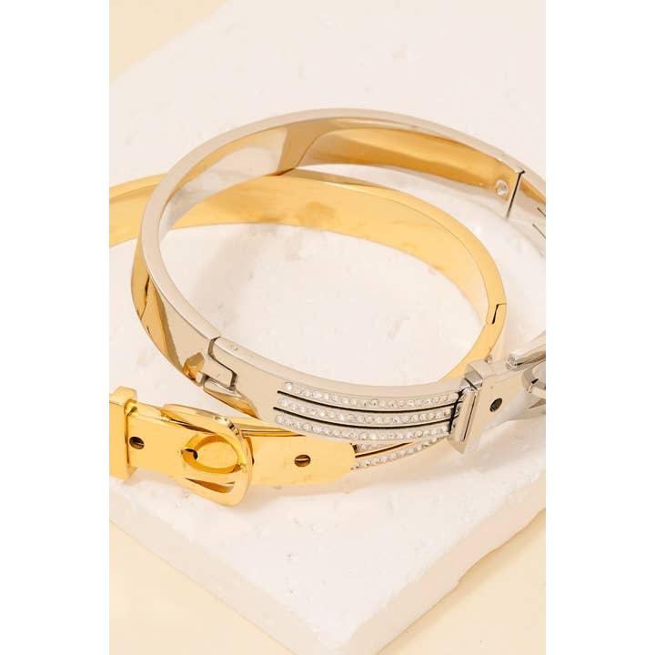The Looks by Fame Accessories - Wholesale Bangle Bracelet - Stainless Steel Pave Belt Style Hinge Bangle Bracelet1